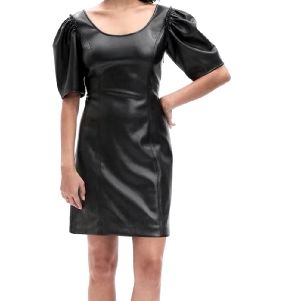 NWT Gap Vegan Leather Puff Sleeve Mini Dress, Size 4